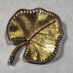 Vintage Brushed Gold Tone Leaf Brooch signed BSK